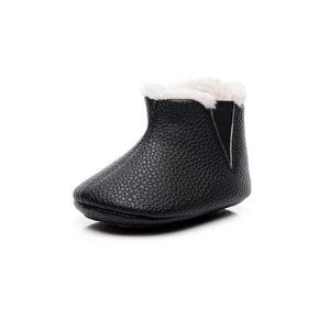 BLACK BABY TODDLER GIRL LEATHER BOOTS W. FAUX FUR